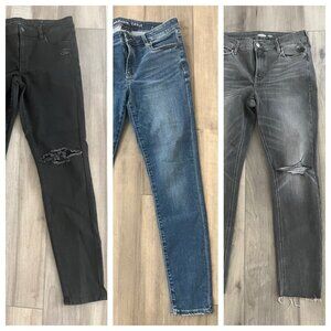 Lot /Bundle 3 pair jegging jeans American Eagle Old Navy size 10 blue black gray